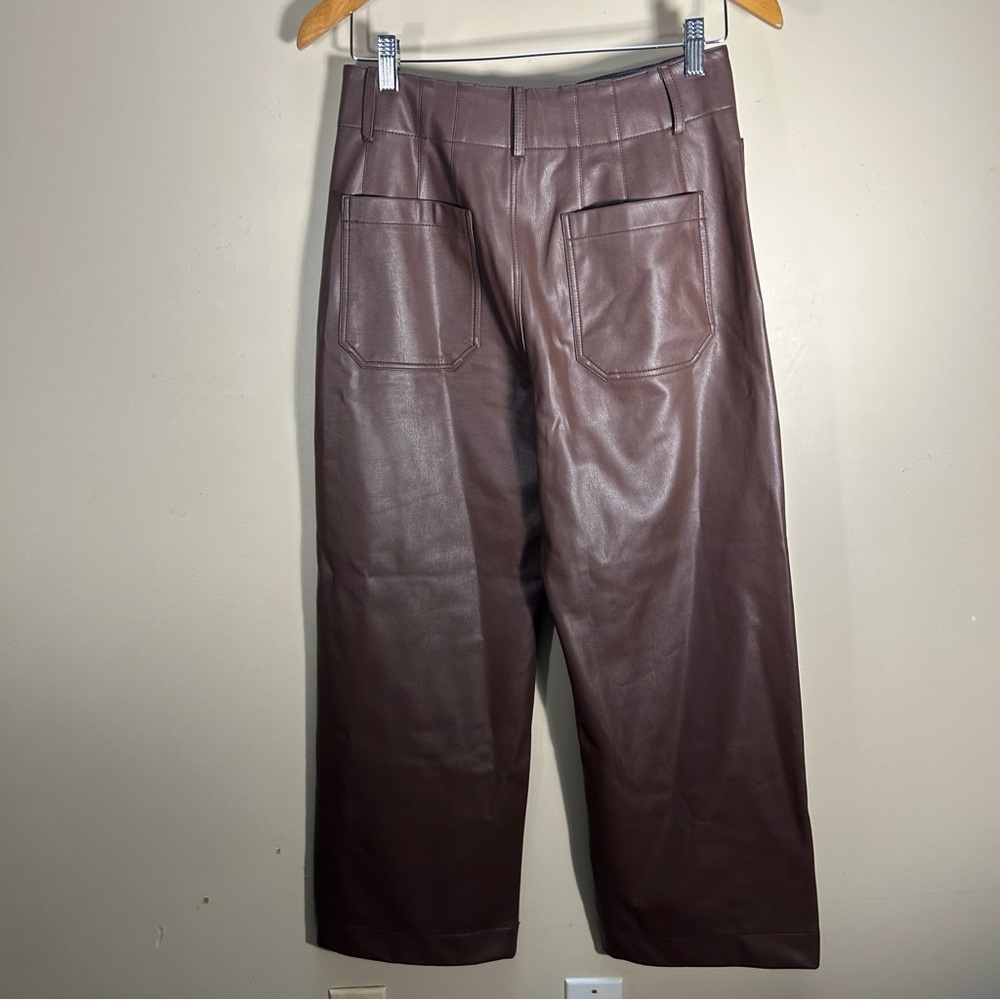 Anthropologie Maeve The Colette Faux Leather Chocolate Brown Crop Pants Size 28 - Picture 9 of 10